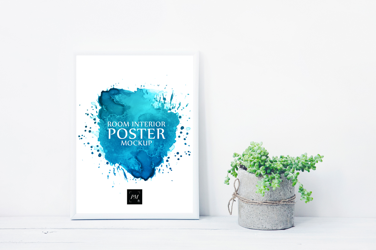 Free-Room-Interior-Poster-With-Concrete-Pot-Mockup-PSD