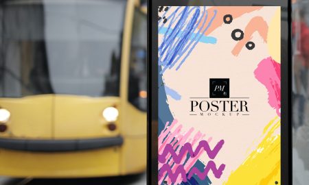 Free-Outdoor-Bus-Stop-Advertisement-Vertical-Billboard-Poster-Mockup-PSD-2018