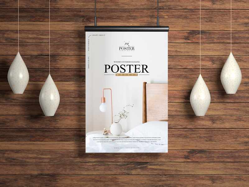 Free-Wooden-Interior-Hanging-Poster-Mockup