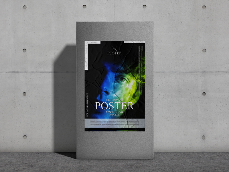 Free-Glued-Paper-Poster-on-Pillar-Mockup