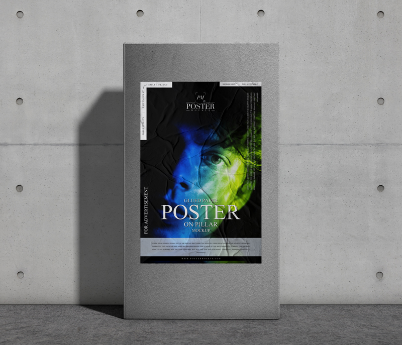 Glued-Paper-Poster-on-Pillar-Mockup