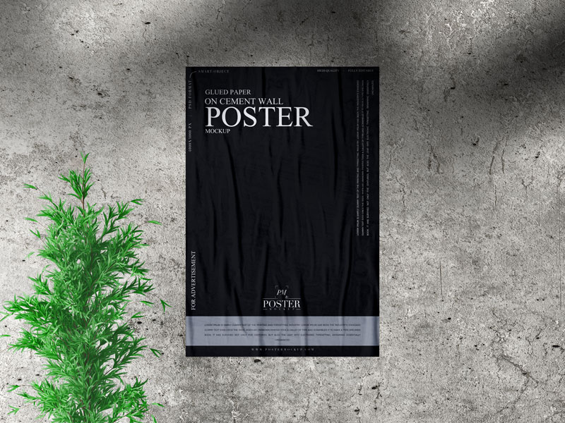 Glued-Paper-on-Cement-Wall-Poster-Mockup-1