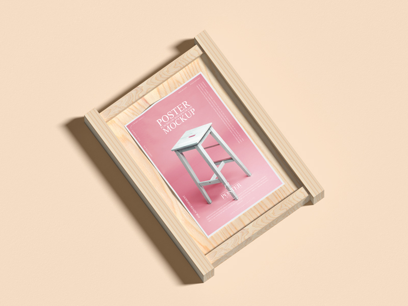 Free-Poster-Placing-on-Wooden-Frame-Mockup