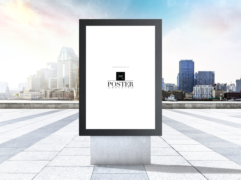 City-Outdoor-Advertisement-Stand-Poster-Mockup-Free