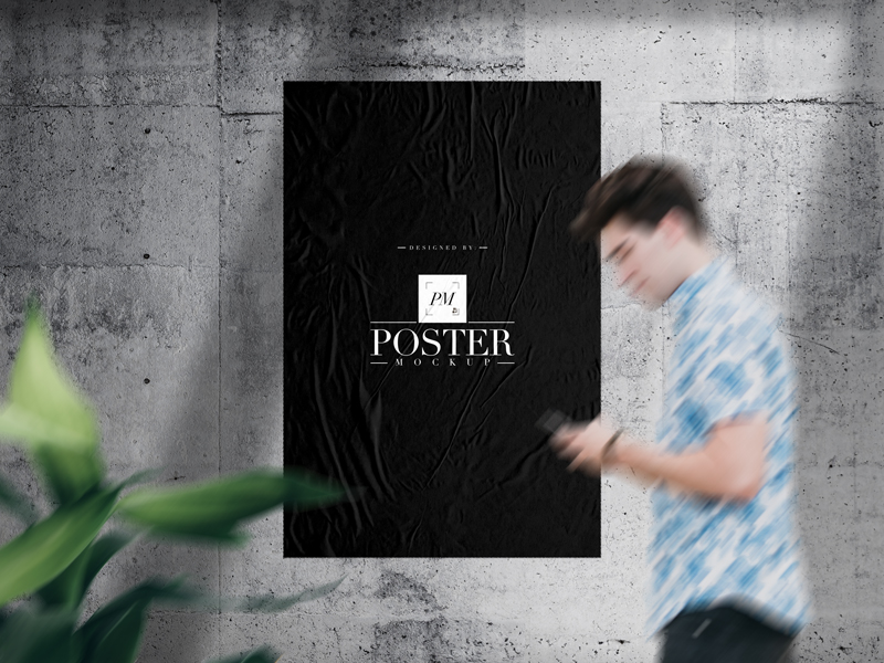 Free-Glued-Paper-on-Concrete-Wall-Poster-Mockup