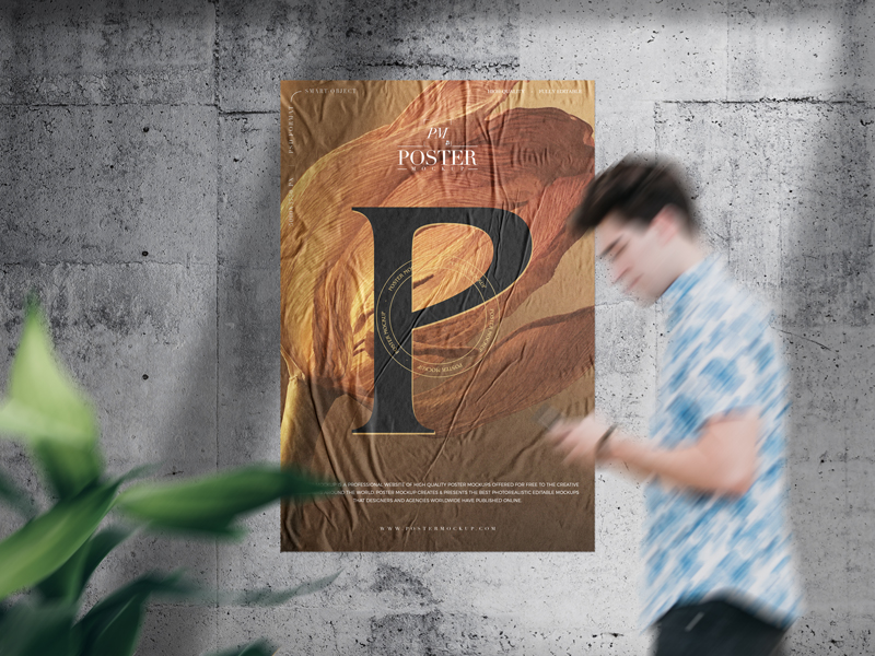 Glued-Paper-on-Concrete-Wall-Poster-Mockup