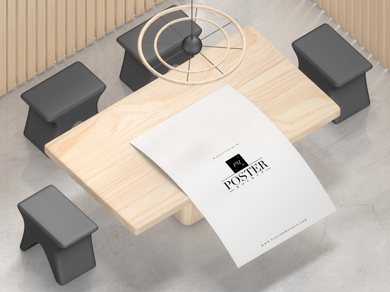 Interior-Poster-Placing-on-Wooden-Table-Mockup-Free