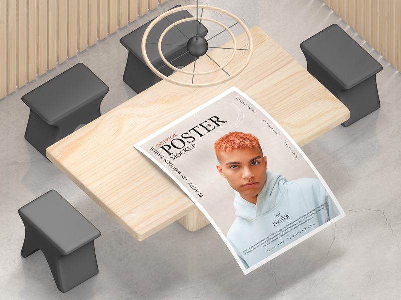 Interior-Poster-Placing-on-Wooden-Table-Mockup