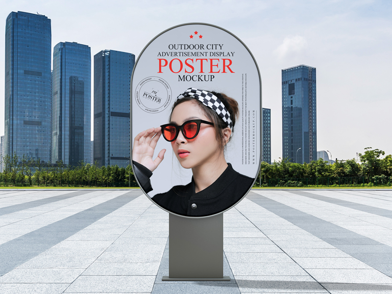 Outdoor-City-Advertisement-Display-Rounded-Poster-Mockup-Free