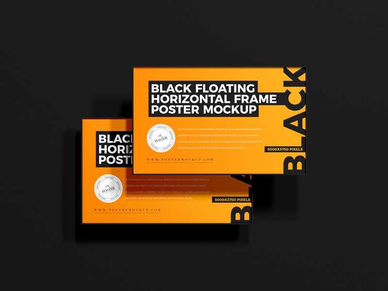 Free-Black-Floating-Horizontal-Frame-Poster-Mockup