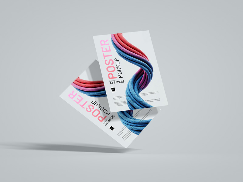 Free-Floating-A3-Papers-Poster-Mockup