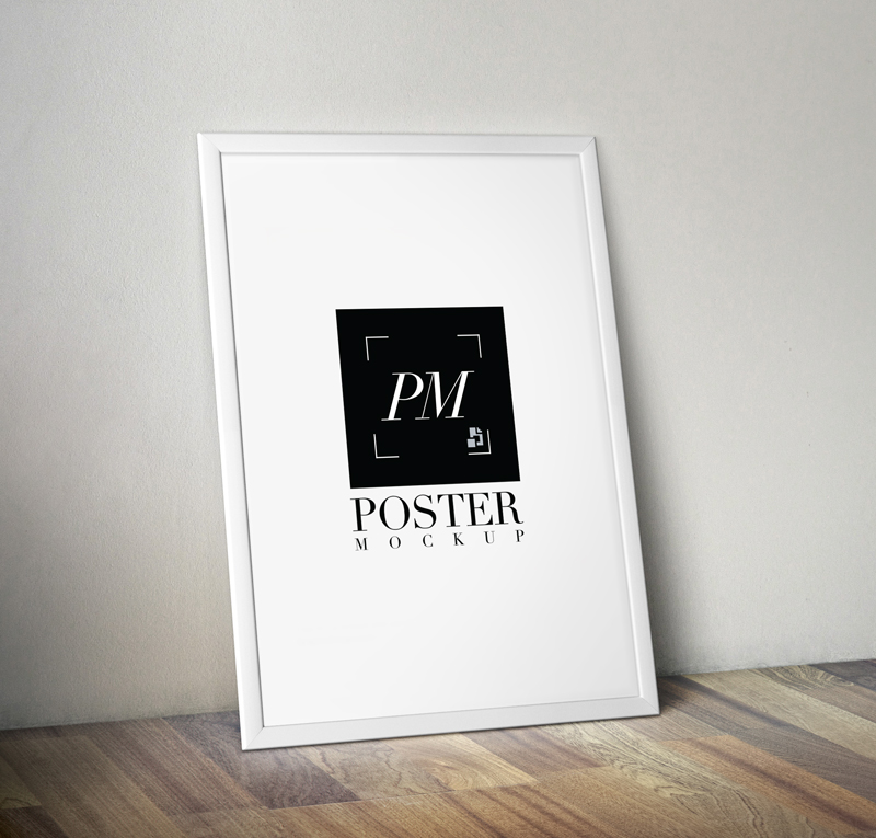 Download Poster Frame on Wooden Background MockUp PSD - Poster Mockup