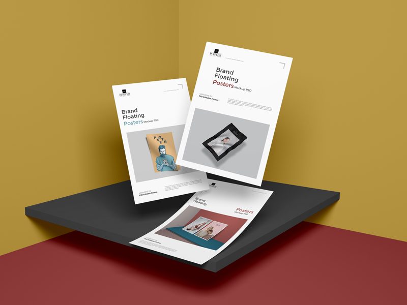 Brand Floating Posters Mockup PSD Design Template - Poster Mockup