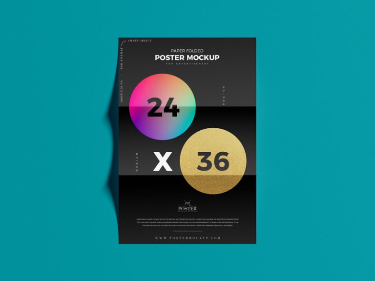 Paper Folded 24x36 Poster Mockup PSD - Poster Mockup