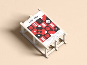 Download 24x36 Poster Placing on Wooden Frame Mockup - Poster Mockup