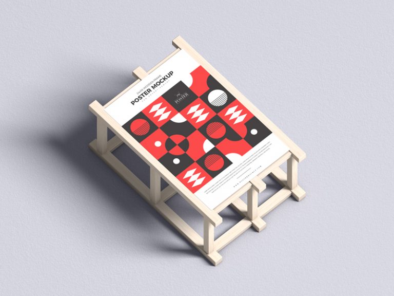 Download 24x36 Poster Placing on Wooden Frame Mockup - Poster Mockup