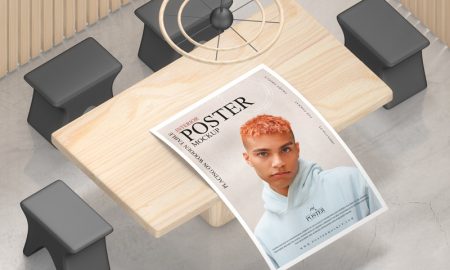 Interior-Poster-Placing-on-Wooden-Table-Mockup
