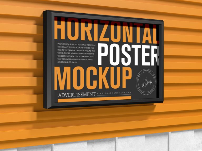 Elegant Wall Black Framed Horizontal Poster Mockup - Poster Mockup