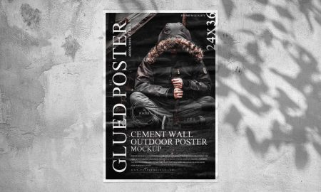 Free-Outdoor-Cement-Wall-Glued-Poster-Mockup