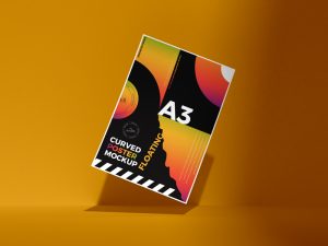 Free A3 Curved Floating Poster Mockup - Poster Mockup