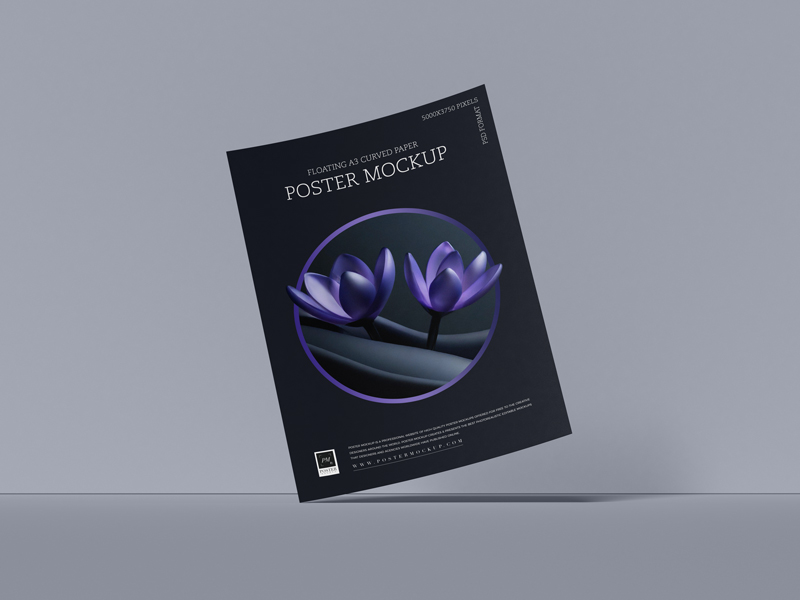 Free-Floating-A3-Curved-Paper-Poster-Mockup