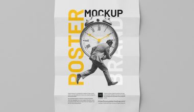 Realistic brand advertising poster mockup template, blank and ready for graphic designers to insert custom visual assets and promotional designs.